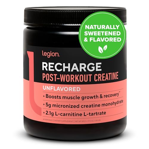 LEGION Recharge Post Workout Supplement - All Natural Muscle Builder & Recovery Drink with Micronized Creatine Monohydrate Naturally Sweetened & Flavored (Unflavored, 60 Servings, Pack of 1)
