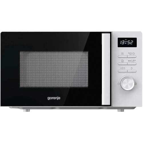 Gorenje Microondas MO20A3WH, 20 L, 800 W, AquaClean, menú automático, control táctil, pantalla LED, función de descongelación, 5 niveles de potencia, seguridad para niños, electrónico, color blanco