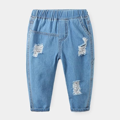 Boys Distressed Elastic Waist Denim Pants for Daily Casual Outdoor Activities3