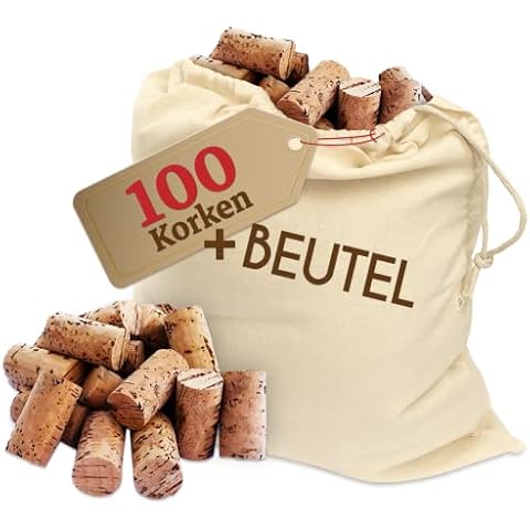 100 neue Bastelkorken mit Baumwollbeutel - Weinkorken - Korken - Flaschenkorken - Basteln und Verkorken von Flaschen, Dekorieren, DIY und Selber machen Herbst Bastelzubehör in 24mm x 45mm Dunkel NEU Cover