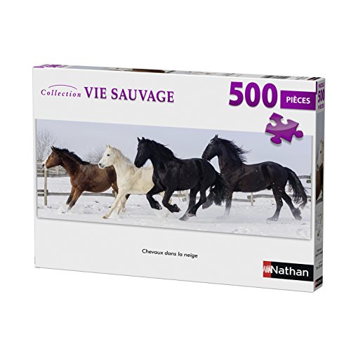 Preisvergleich Produktbild Nathan - 87112 - Puzzle Pferde im Schnee 500 Teile Panorama-Puzzle