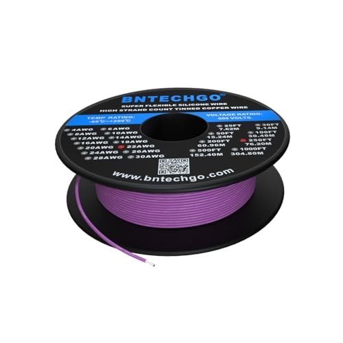 Fil de silicone 22 AWG câble souple cuivre étamé résistant chaleur bobine 250 pieds violet