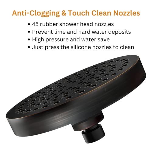 Handycondo High Pressure Shower Head 6 Inch | Showerhead Is Perfect For Homes With Low Water Pressure | Leakproof Fixed Shower Heads With Angle-Adjustable Swivel Ball - (Oil-Rubbed Bronze) #TOP3