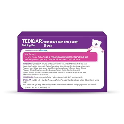 Image of Tedibar Moisturising Baby Bathing Bar 75g (Pack of 3) 100% Soap Free No. 1* Pediatrician Prescribed Moisturising Bar - By Torrent Pharma