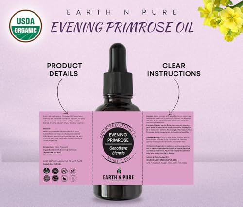 Image of Earth N Pure Evening Primrose Oil for Skin, Hair and Nails Care | Cold Pressed | 100 ML