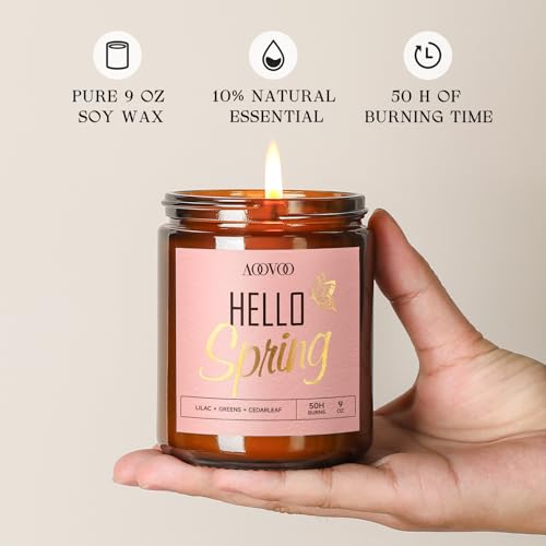 Image of AOOVOO Hello Spring Candles - 9 oz Lilac Scented Candles, Aromatherapy Candle, Soy Candle for Home Scented