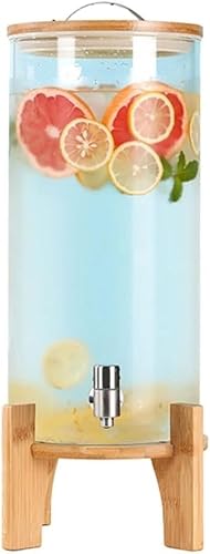 foke ドリンクサーバー ガラスのやかん 5L / 7.5L / 10L 大容量 高温耐性 蛇口付き 竹の木製ブラケット 冷水筒 ウォータータンク 水差し 梅酒ジュースビール密閉保存容器 レストラン パーティー ホテルに最適 飲料収納 (10L)