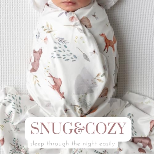 Image of Newborn Swaddle Set, Grey and White Fox, Beanie and Headband
