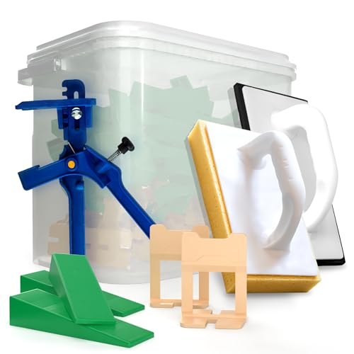 Kronen-Hansa Tile Levelling Kit, Laying Aid for Tiling, 1 mm Joint Width, 100 Pull Tabs, 100 Wedges, Pliers, Grout Board for Grouting and Hydrosponge Washboard