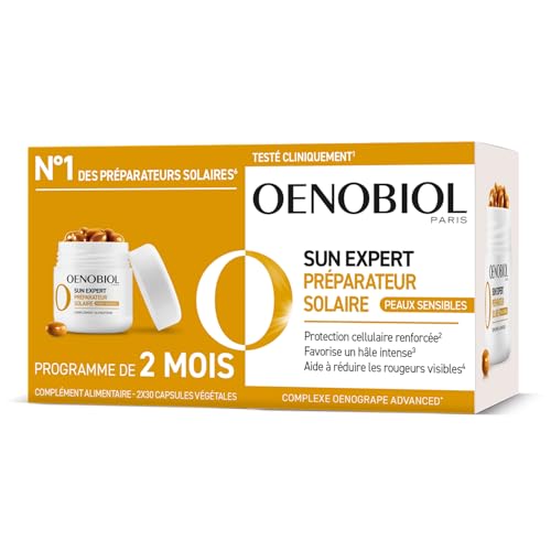 OENOBIOL SUN EXPERT Préparateur Solaire Peau Sensible - Protection cellulaire renforcée2 - Favorise un hâle intense et éclatant - Complément Alimentaire 2x30...