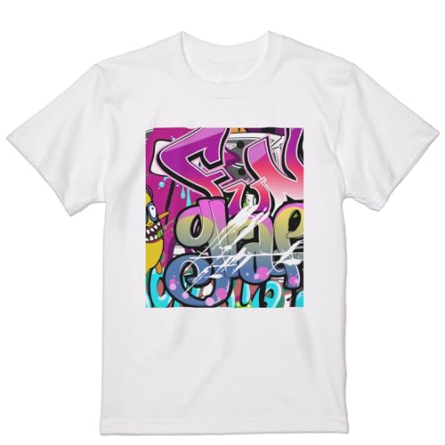 [igsticker] プリント Tシャツ メンズ L size サイズ クルーネック 白 ホワイト 001010 グラフィティ 落書き - igsticker - 商品画像