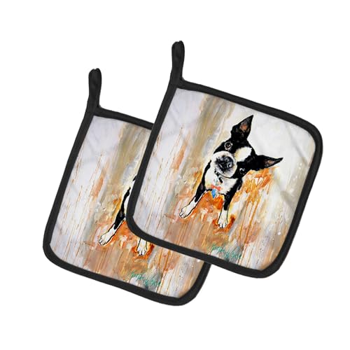 Caroline's Treasures Boston Terrier Scout Pair of Pot Holders Kitchen Heat Resistant Pot Holders Sets Oven Hot Pads for Cooking Baking BBQ, 7 1/2 x 7 1/2