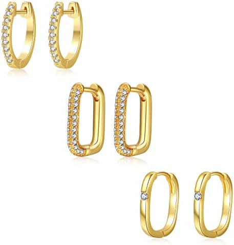 Silver Hoops Earrings for Women S925 Sterling Silver Small Hoop Earrings with Cubic Zirconia Huggie Silver Sleeper Earrings for Women Girls Jewelry Gift 3Pairs PABBEU