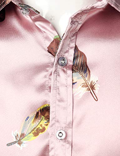 Image of ZEROYAA Men's Luxury Printed Silk Like Satin Button Down Dress Shirt for Party Prom