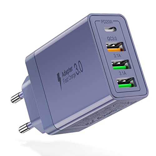 Cargador USB c,Cargador rápido acezeek de 35w,Fuente de alimentación USB C de 4 Puertos (pd20w/qc3.0/3.1a*2),Compatible con iPhone/LG/Moto/Huawei/Blackberry/Samsung/iPad Pro etc.(Morado) Cover