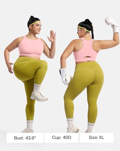 Image of Plus Size Sports Bras Medium-High Support Adjustable Racerback High Neck Wireless Everyday Workout Running Bra for Women
