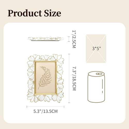 Image of Antique Floral Picture Frame - Resin & Glass Victorian-Style Frame for Tabletop or Wall Decor (White, 3 inch x 5 inch)