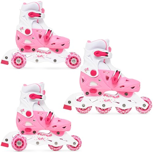 RAVEN 3in1 Inline Skates Triskates Rollschuhe Inliner für Kinder Mädchen Jungen verstellbar (Balloon Pink, 29-32 (18cm-20cm))