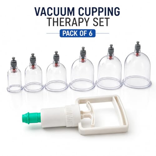 Image of Vacuum Cupping Therapy Set 6 Pcs - DVESH Cupping Kit for Pain Relief, Muscle Recovery, Body Massage & Blood Circulation - Portable Manual Therapy Cups with Magnetic Heads, Transparent Design