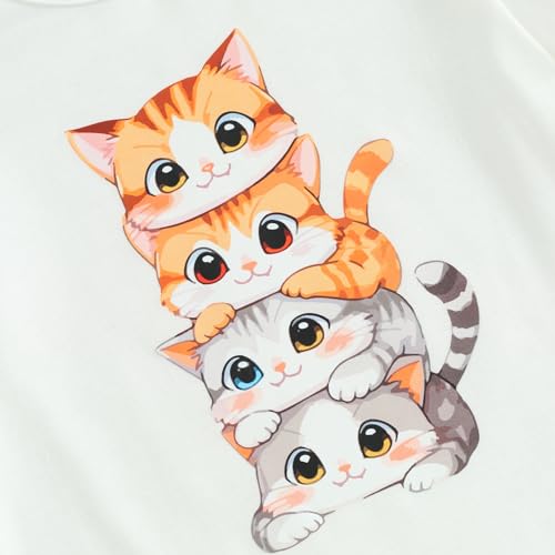 Summer T Shirt Cat Shirts for Girls Funny Graphic Tees for Kids Crewneck Top Size 1 to 8 Years Cute Spring Outfits3