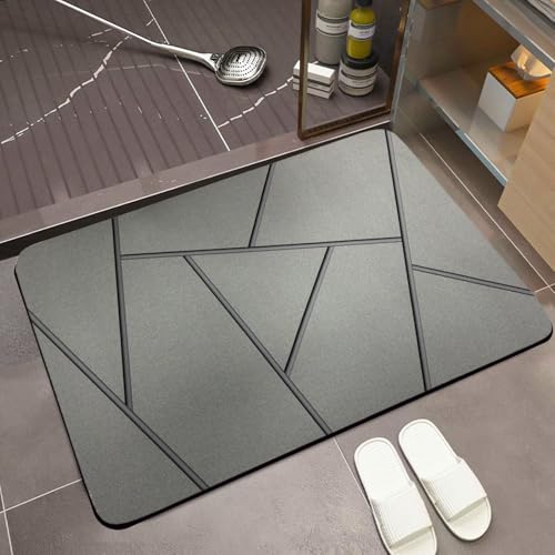 Beojonvy Tapis de Bain Antidérapant 40X60cm, Tapis Salle de Bain Diatomite, Tapis De Sol Super Absorbant, Tapis de Douche pour Salles de Bains, Cuisines, Chambres à Coucher, Eviers, Gris