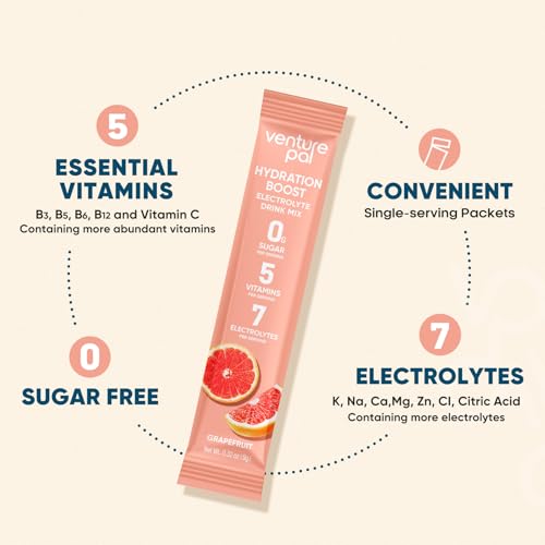 Image of Venture Pal Sugar Free Electrolyte Powder Packets - Liquid Daily IV Hydration Packets for Rapid Rehydration | 7 Electrolytes & 5 Vitamins | Keto Friendly | Non-GMO | Vegan | Fast Dissolve | 16 Sticks