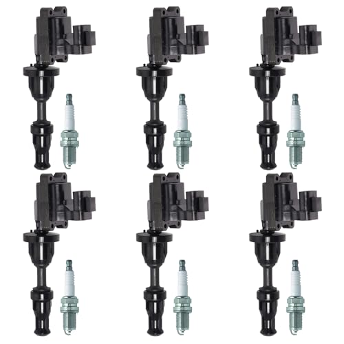 ENA Set of 6 Ignition Coil with 6 Spark Plug Compatible with Infiniti Nissan 1990-1997 300ZX J30 V6 3.0L Replacement For 22448-30P02 48814 2382