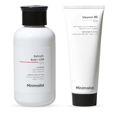 Minimalist Oily Skincare Duo - Face Wash, Moisturizer - 2% Salicylic Acid Face Wash, 10% Vitamin B5 Moisturizer
