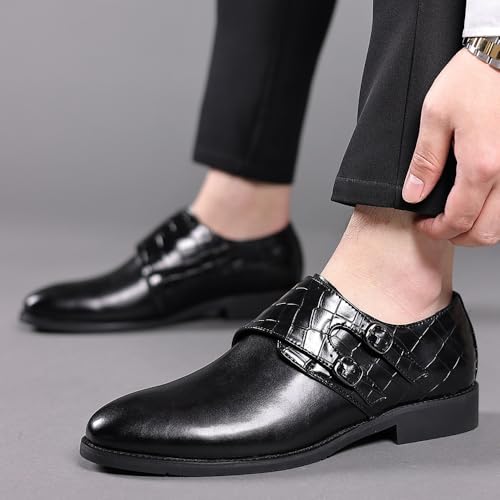 Fashion Men Dress Shoes Slip on Leather Shoes Pointed Toe Business Casual Formal Shoes All-Match Height Increase Oxford Shoes2
