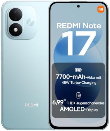 Xiaomi REDMI Note 17, Smartphone 6+256 GB, Sky Teal, 7700 mAh Akku | 50MP Kamera, 45W HyperCharge, 6,99" FHD+ GOLED-Display, Xiaomi HyperOS 3, Staub- und Spritzwasserschutz nach IP