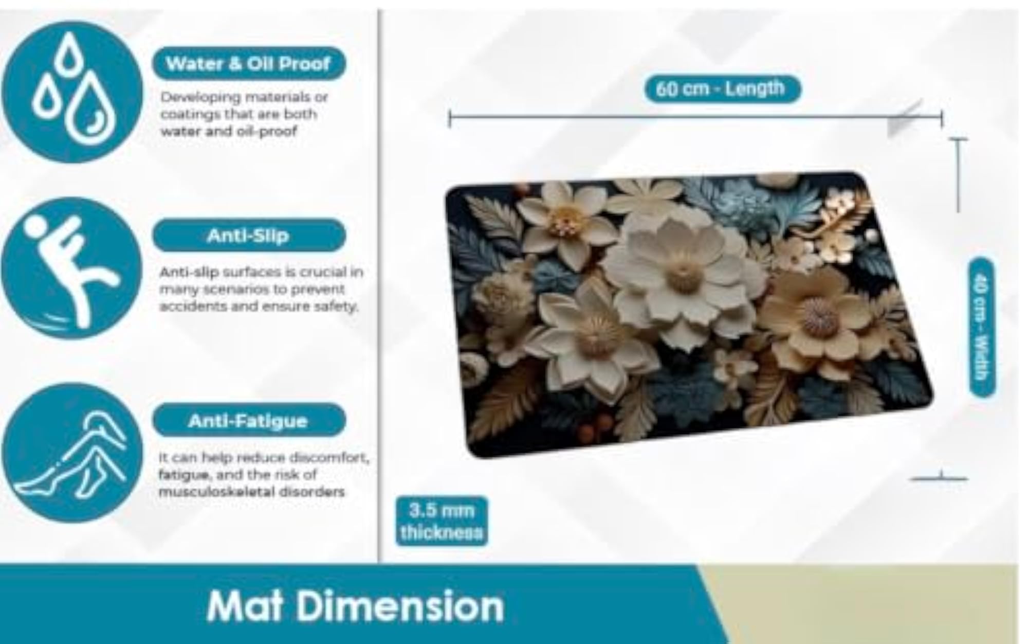 3D Floral Bath Mat Combo Pack of 2, Anti-Skid