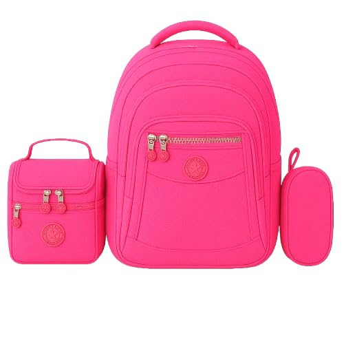 Kit mochila feminina escolar juvenil e adulto com lancheira e estojo (Kit Pink)