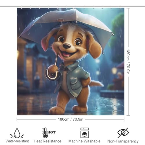 Rideau de douche chien mignon 183x183 cm lavable en polyester imperméable - 4