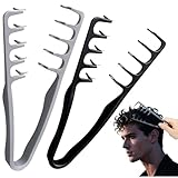 2Pcs Texture Comb, Volumizing Texture Comb for Men & Women, Wide-Tooth Hair Comb for Fluffy & Layered Hairstyles (Grey + Black)，Daily Use Styling Tool for Voluminous Texture, Waves, and Natural Bangs