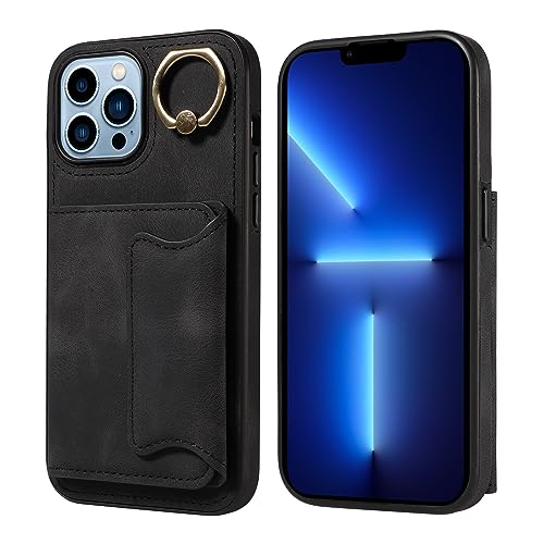 Étui iPhone 13 Pro Max portefeuille noir en cuir synthétique 6,7" avec porte-cartes béquille