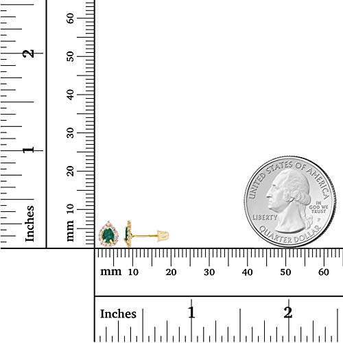 Solid 14K Gold 7x5mm Pear Shaped Natural Birthstone Screwback Stud Earrings For Women | 4x3mm Pear Cut Earrings | 1mm Created White Sapphire Halo Screwback Earrings For Women4