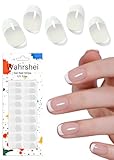 Wahrshei Gel Nail Strips No UV, Classic French, UV Free, Long Lasting Gel Stickers - Contains 22 Wraps, 1 Prep Pad, 1 File