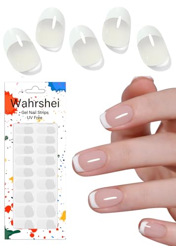 Wahrshei Gel Nail Strips No UV Classic French UV Free Long Lasting Gel Stickers - Contains 22 Wraps 1 File