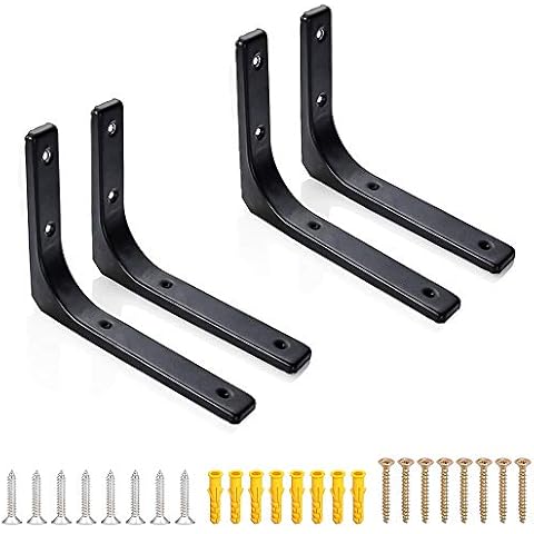 Rayong 4Pcs Shelf Bracket 150mm Black Shelf Brackets Black Metal Wall Brackets Wall Mounted Shelf Brackets with Screw and Anchors, Decorative Shelf Brackets Cover