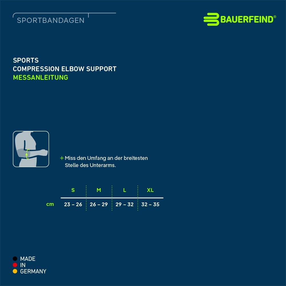 BAUERFEIND Ellenbogen Sleeve „Sports Compression Elbow Support“, 1 Unisex Ellenbogenbandage mit Kompression, Für Basketball, Leichtathletik und bei Ball- und Schlagsportarten, Rechts & Links tragbar