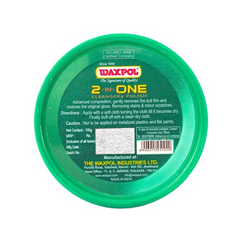 Image of Waxpol 2-in-1 Car Cream Polish & Paint Cleaner 100g with Appliactor Sponge | Water Repellent Hydrophobic Gloss Finish Restores High Gloss Shine for Car, Bike & Scooters