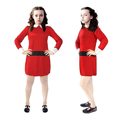 The Dragons Den Childs Chocolate Factory Brat Veruca Salt World Book Day Red Dress With White Collar & Cuffs [Age 7-9 Years]