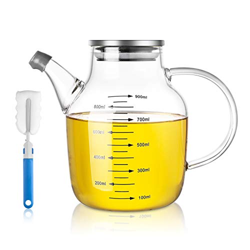 Dispensador de aceite de cocina de vidrio de 30 onzas - ZDZDZ dispensador de vinagre de cristal Cover