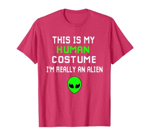 Weird Funny This is My Human Costume I'm Really an Alien T-Shirt, Men, Red Heather, Medium
