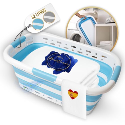 Homellence® Cesta Plegable para Ropa Limpia y Sucia 42L - Cesta Ropa Plegable Colada Grande con 3 Asas - Cesto Flexible Colada sin BPA - Barreño Grande Camping - Ahorra Espacio (Azul)