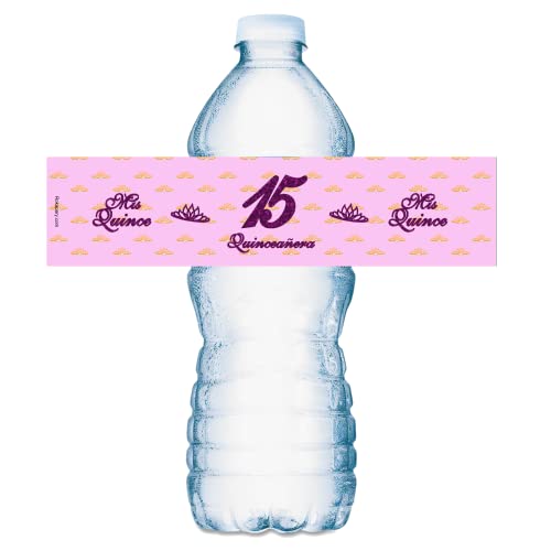Étiquette bouteille d'eau Quinceanera violette pour décoration anniversaire 15 ans x20