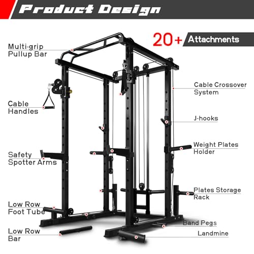 Image of RitFit Squat Rack Power Cage Home Gym Package, Includes 1000LBS Power Rack with Cable Crossover System, Weight Bench, Weight Plate Set with Olympic Barbell (Package 1.5K (Rubber Plate 230LBS))-Black