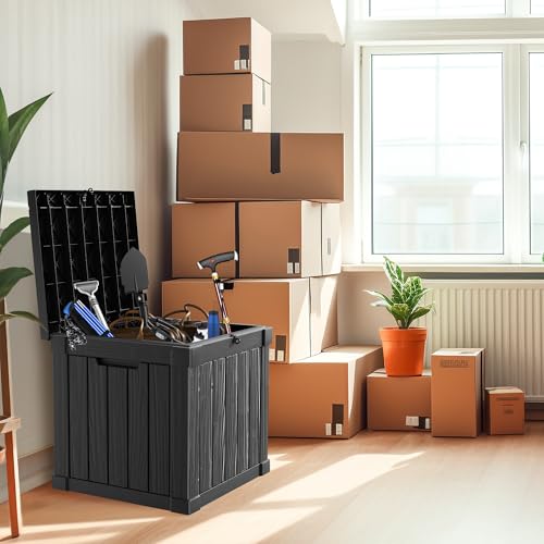 Image of 80 Gallon Deck Box for Outdoor Storage - Waterproof, Lockable, and Doubles as Extra Seating - Perfect for Patio Furniture, Cushions,and Garden Tools (BLACK)