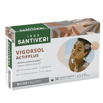 SANTIVERI – Vigor Sol Actif Plus perlas / 30 perlas a base de aceite de onagra betacaroteno natural coenzima Q10 vitaminas y minerales