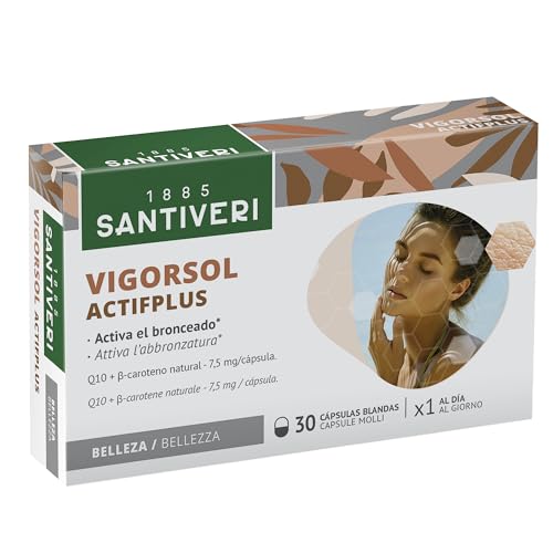 SANTIVERI – Vigor Sol Actif Plus perlas / 30 perlas a base de aceite de onagra, betacaroteno natural, coenzima Q10, vitaminas y minerales